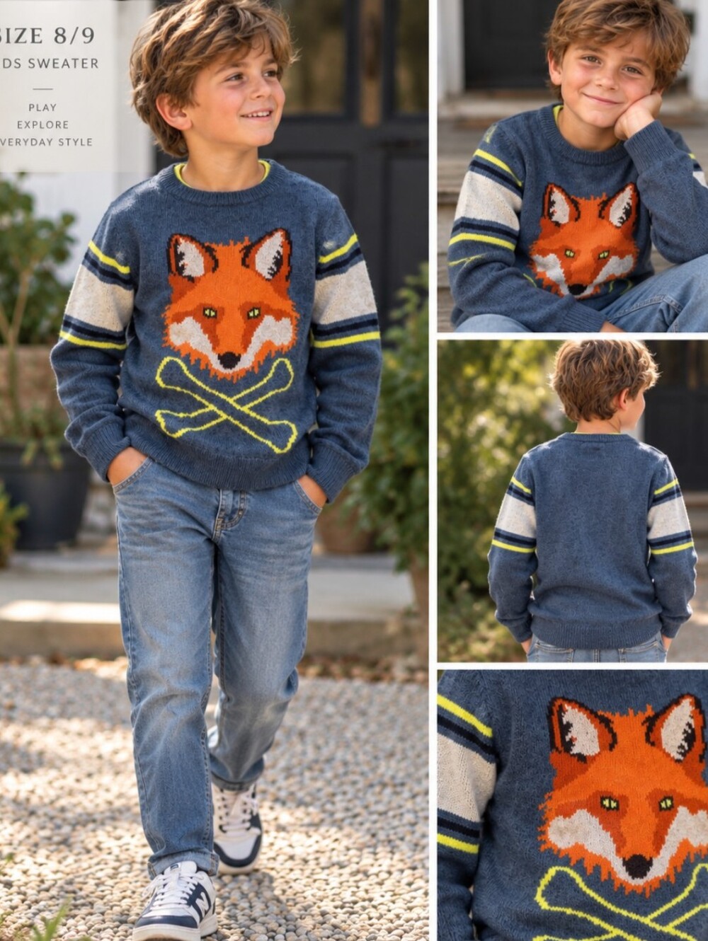Mini Boden Fox and Crossbones Sweater Size 8/9